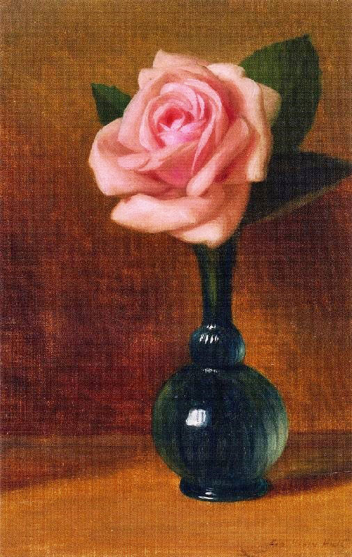 Still Life: Pink Rose In A Green Vase by George Henry Hall