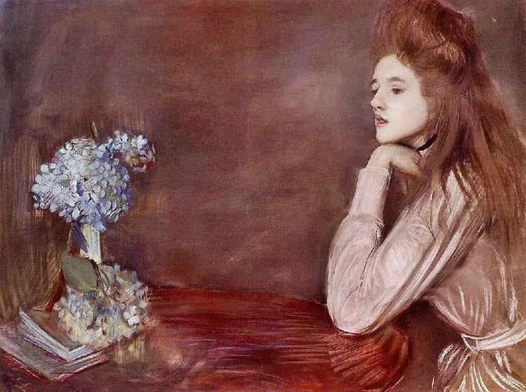 The Lioness With Blue Hydrangeas by Paul César Helleu