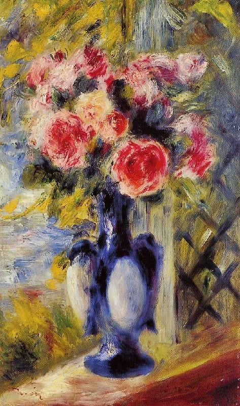 Bouquet Of Roses In A Blue Vase by Pierre Auguste Renoir