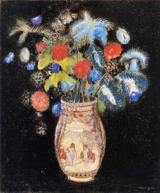 Large Boquet On A Black Background by Odilon Redon
