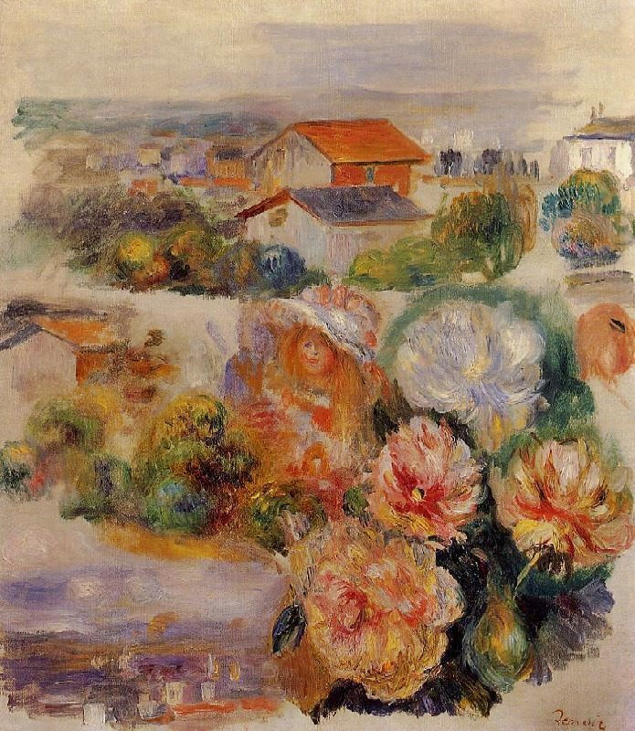 Landscape, Flowers And Little Girl by Pierre Auguste Renoir