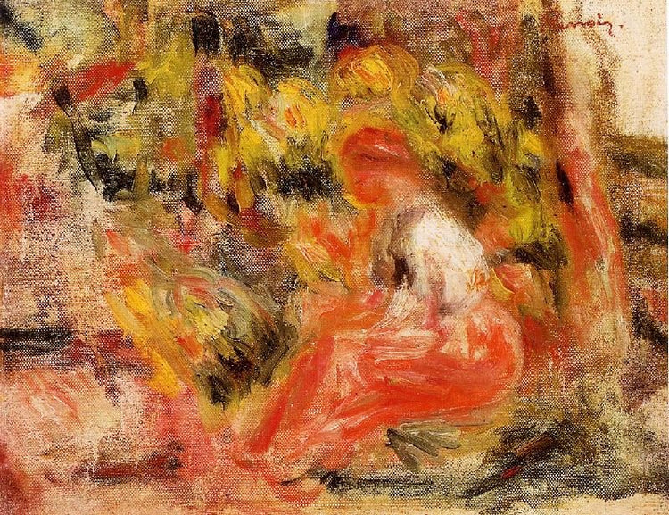 Young Girl Seated In A Garden by Pierre Auguste Renoir
