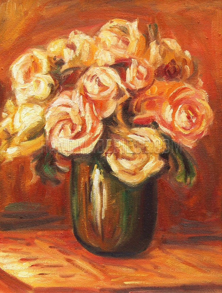 Roses In A Blue Vase by Pierre Auguste Renoir