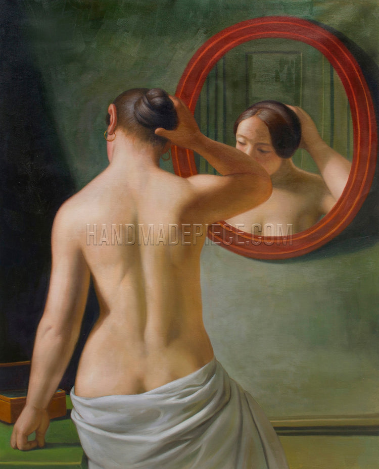 A Nude Woman Doing Her Hair Before A Mirror by Christoffer Wilhelm Eckersberg