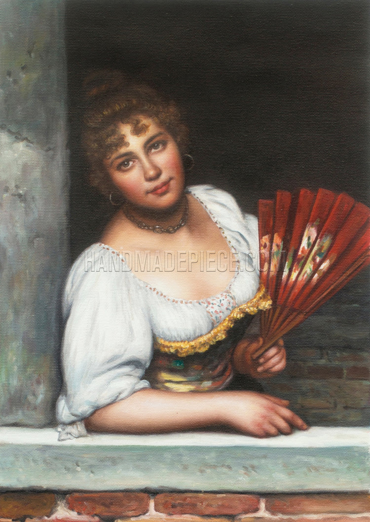 The Red Fan by Eugene de Blaas