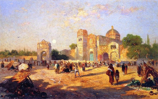 Mexican Plaza, Market Day by Thomas Moran