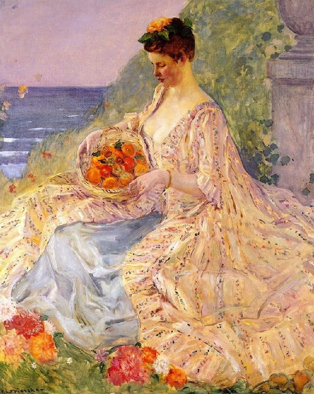 Woman With A Flower Basket by Frederick Carl Frieseke