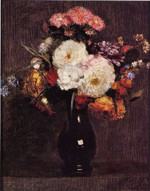 Dahlias, Queens Daisies, Roses And Corn Flowers by Henri Fantin-Latour