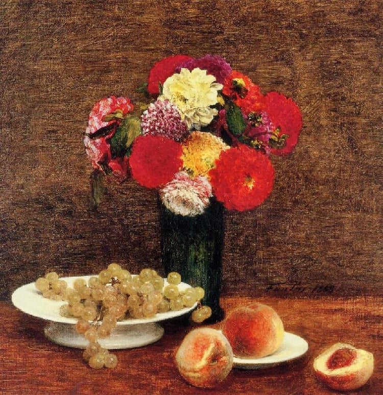 Still Life: Dahlias, Grapes And Peaches by Henri Fantin-Latour