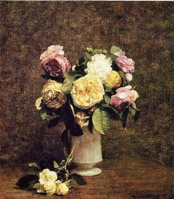 Roses In A White Porcelin Vase by Henri Fantin-Latour