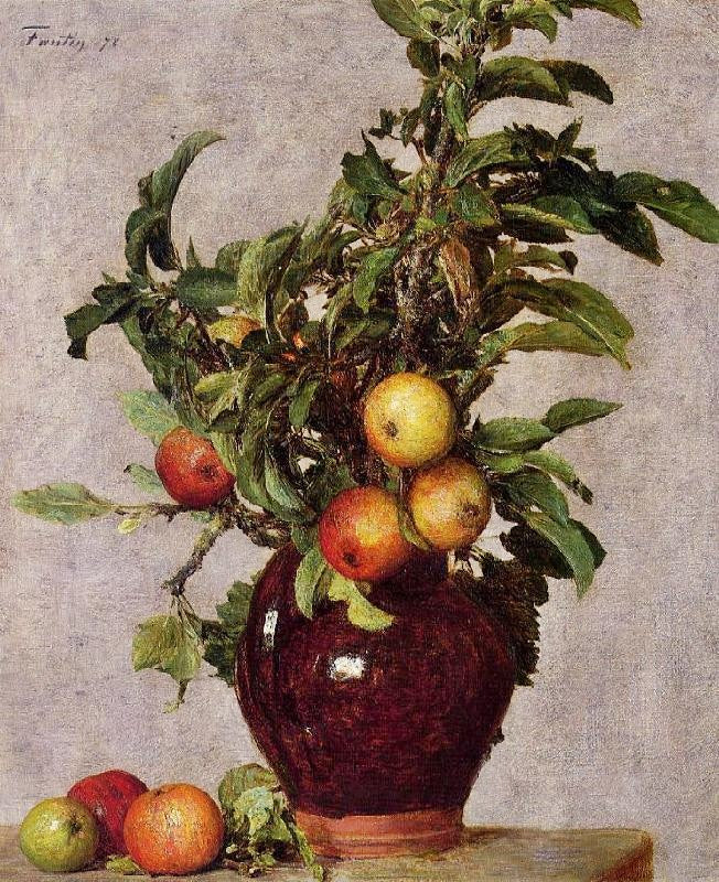 Vase With Apples And Foliage by Henri Fantin-Latour