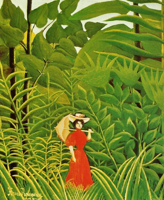 Woman With An Umbrella In An Exotic Forest by Henri Rousseau