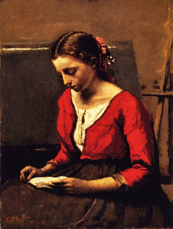 A Girl Reading by Jean-Baptiste-Camille Corot