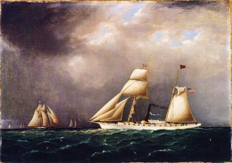 American Steam-Sail Yacht ’Emily’ At Sea With Four Schooners Off Bow by James E. Buttersworth