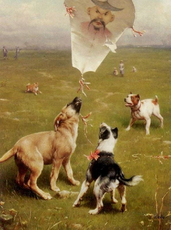 Up And Away Dogs Chasing The Kite by Carl Reichert