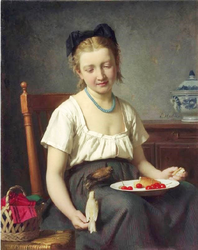Treats For The Birds by Emile Auguste Hublin