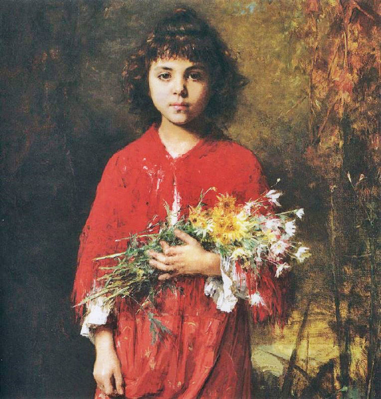Portrait Of A Young Girl With Flowers by Alexei Harlamoff