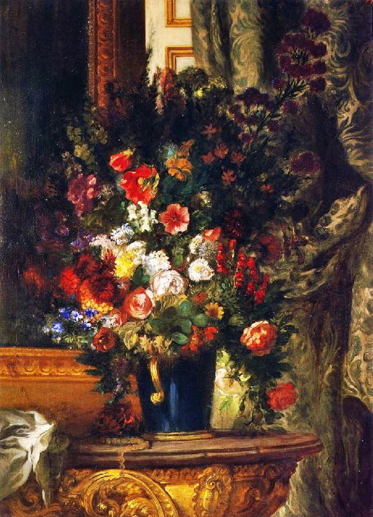 A Vase Of Flowers On A Console by Eugène Delacroix
