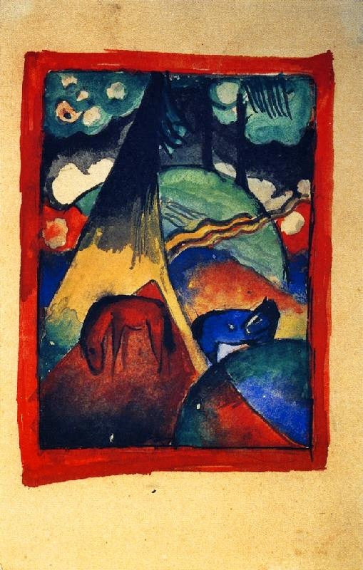 Red And Blue Horse In A Landscape by Franz Marc