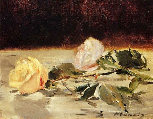 Two Roses On A Tablecloth by Édouard Manet