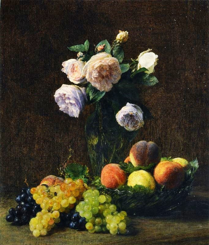 Still Life: Vase Of Roses, Peaches And Grapes by Henri Fantin-Latour