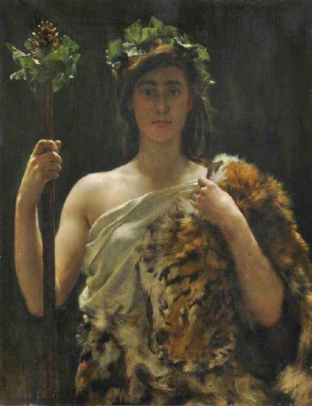 Young Girl Draped In A Tiger Skin by John Maler Collier