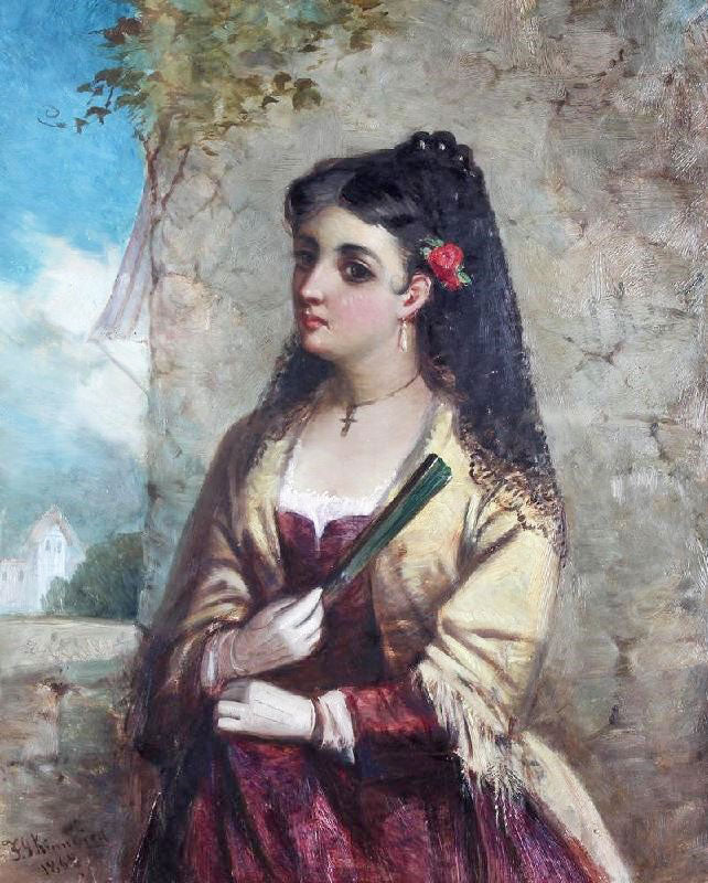 A Spanish Lady, Wearing A Black Lace Veil by Frederick Gerald Kinnaird