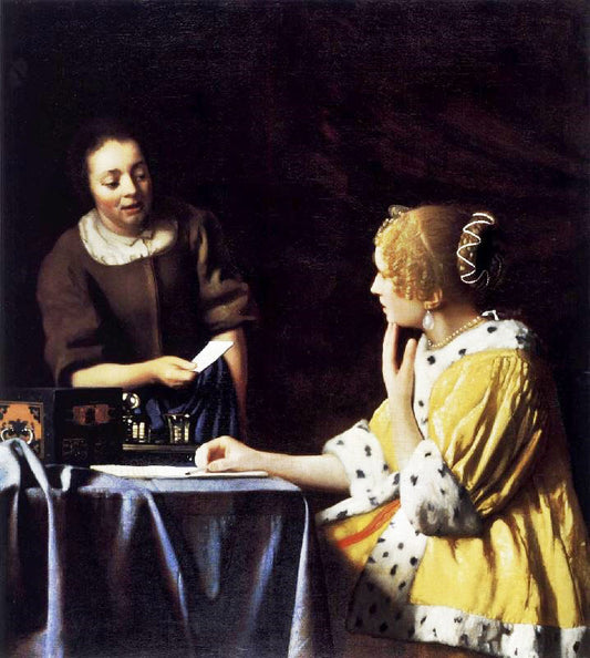 Lady With Her Maidservant Holding A Letter by Johannes Vermeer