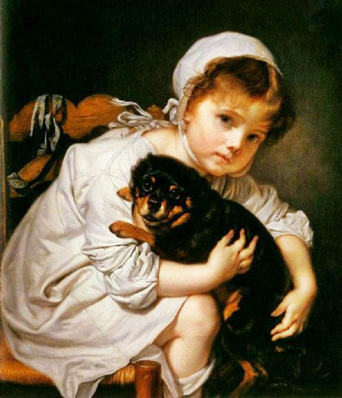 A Child Holding A Spaniel by Jean-Baptiste Greuze