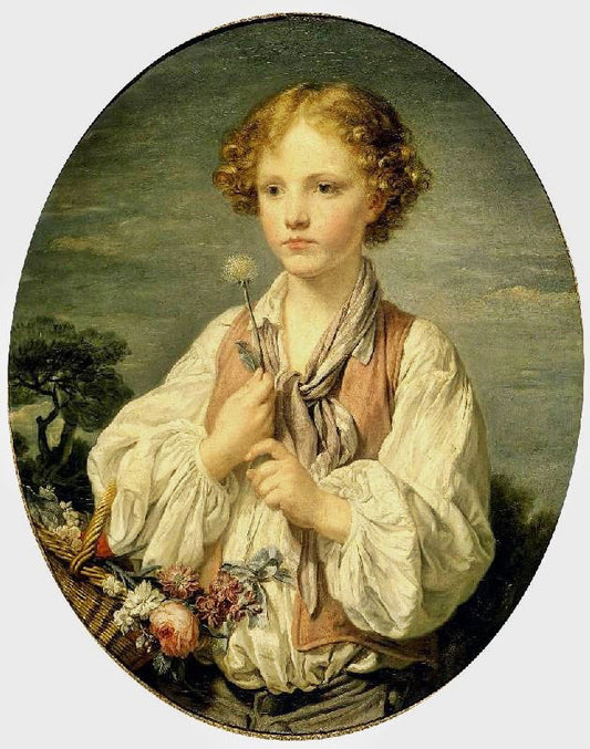 Young Boy With A Basket Of Flowers by Jean-Baptiste Greuze