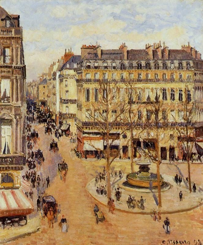 Rue Saint-Honore: Morning Sun Effect, Place Du Theatre Francais by Camille Pissarro