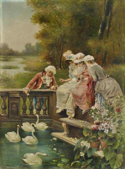 Feeding The Swans by Hans Zatzka