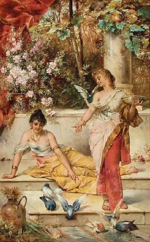Young Maidens With Doves by Hans Zatzka