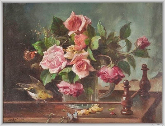 Roses, Bird And Butterfly by Hans Zatzka