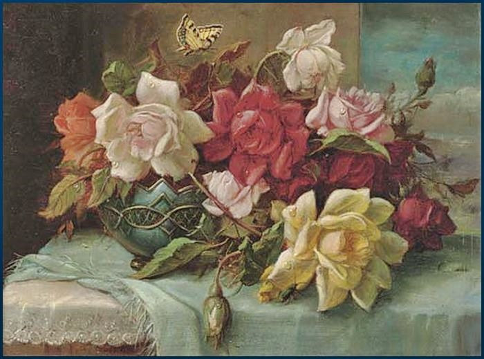 Roses In An Ornamental Vase by Hans Zatzka