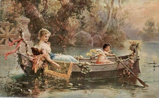 Woman And Cupid In A Boat by Hans Zatzka