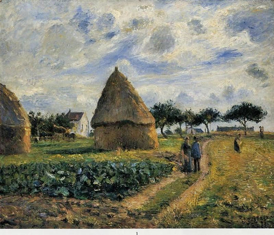 Peasants And Hay Stacks by Camille Pissarro