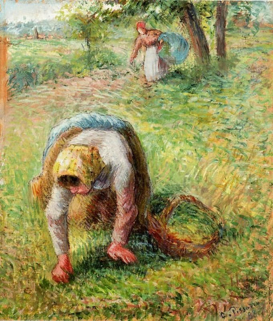 Peasants Gathering Grass by Camille Pissarro