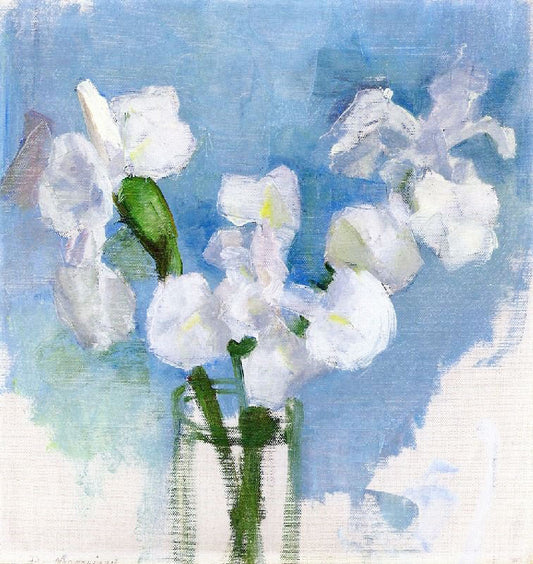 White Irises Against A Light Blue Background by Piet Mondrian