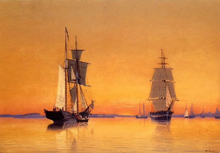 Ships In Boston Harbor At Twilight by William Bradford