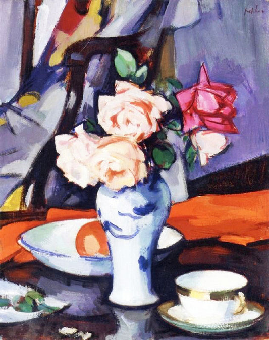 Roses In A Chinese Vase by Samuel John Peploe