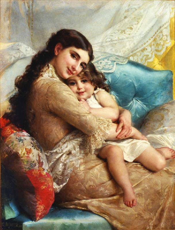 Portrait Of A Mother And Daughter by Emile Munier