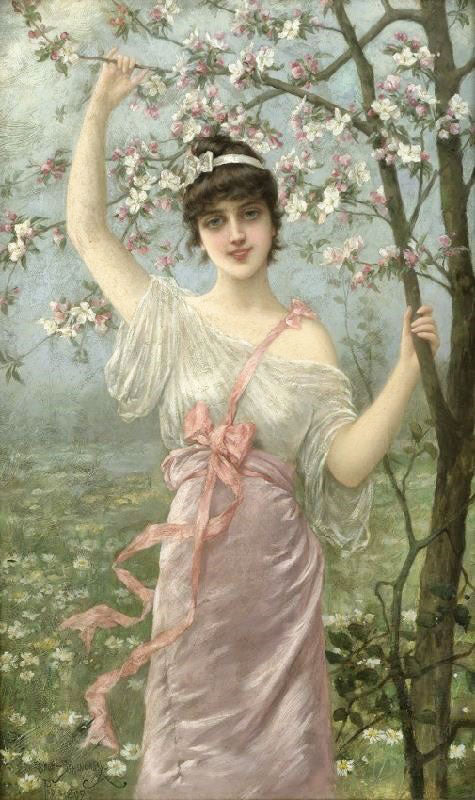 Young Woman With Cherry Blossoms by Emile Eisman-Semenowsk