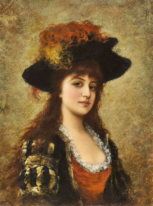 A Young Beauty With Feathered Hat by Emile Eisman-Semenowsk