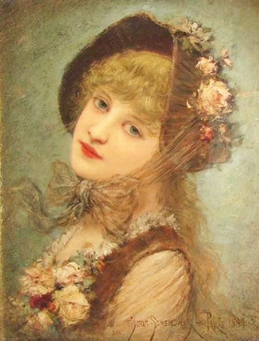 Beautiful Girl In Rose Hat by Emile Eisman-Semenowsk