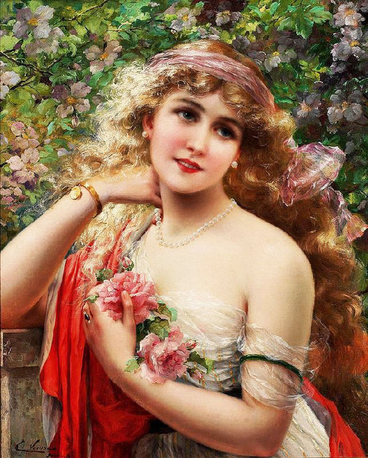 Young Lady With Roses by Emile Vernon