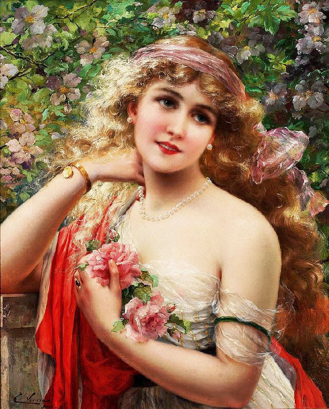 Young Lady With Roses by Emile Vernon