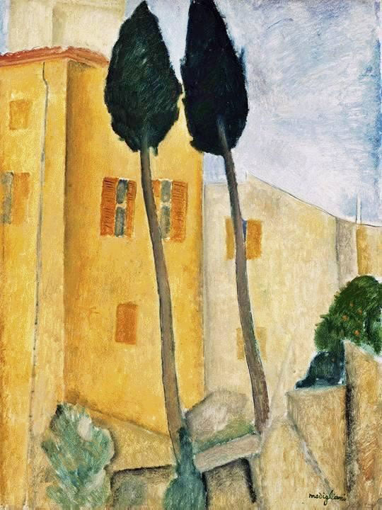 Cypress Trees And Houses, Midday Landscape by Amedeo Modigliani