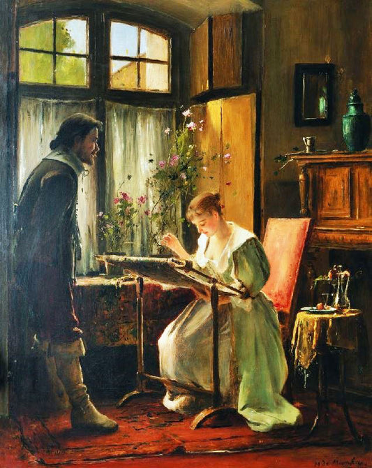 Lady Seated At Her Needlework by Mihály Munkács