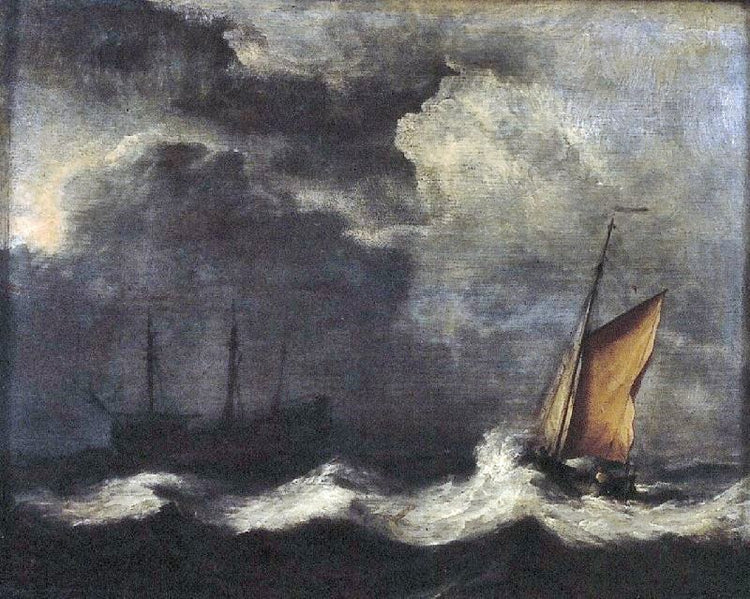 Ships In A Strong Wind And Under A Dark Sky by Willem van de Velde